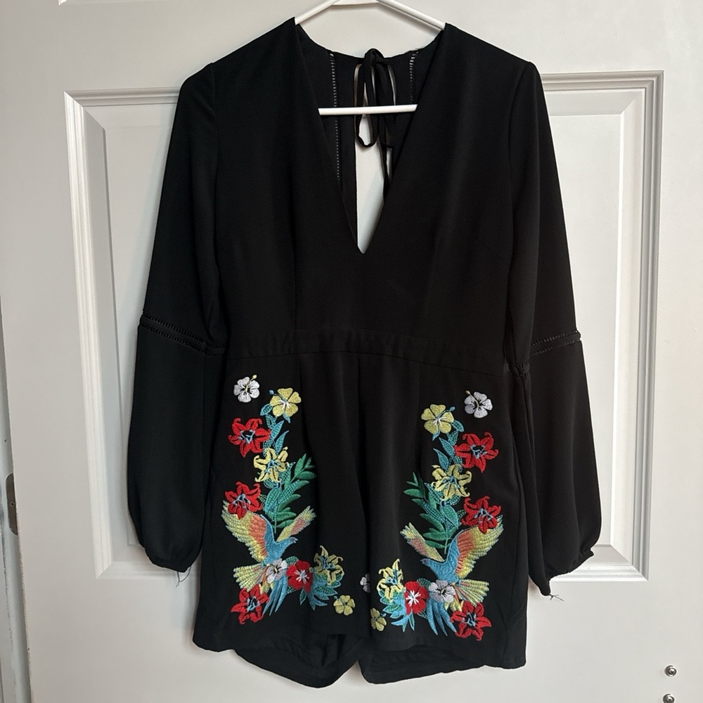 Floral Embroidered Black Jumpsuit